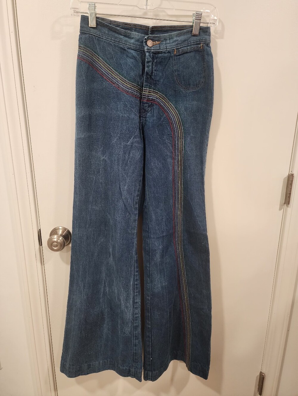 Vintage 70s Faded Glory by Appendagez Rainbow Curved Stitch Flare Jeans